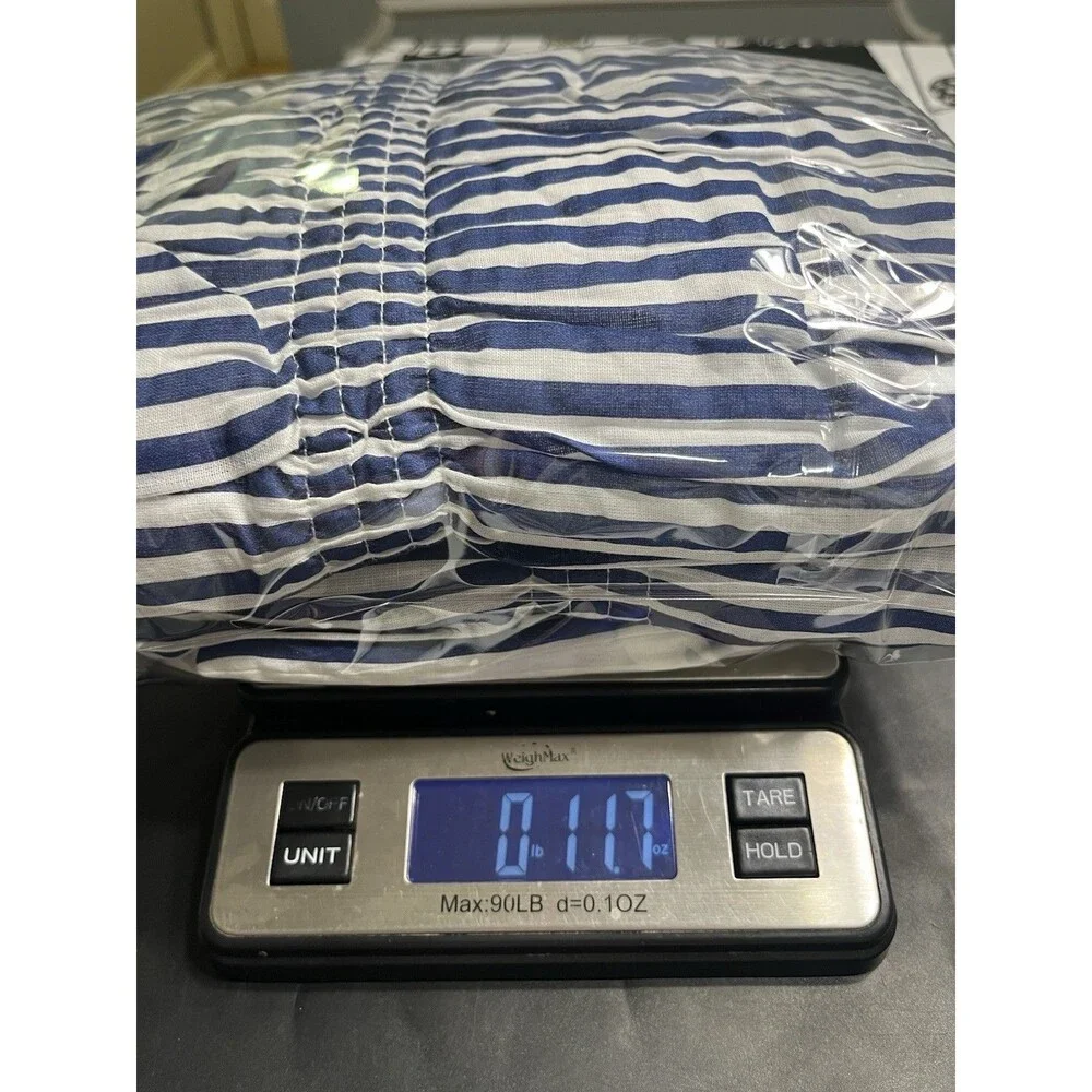 Pair of Pottery Barn Blue White Stripe Ruched Puffy Standard Pillow Shams New